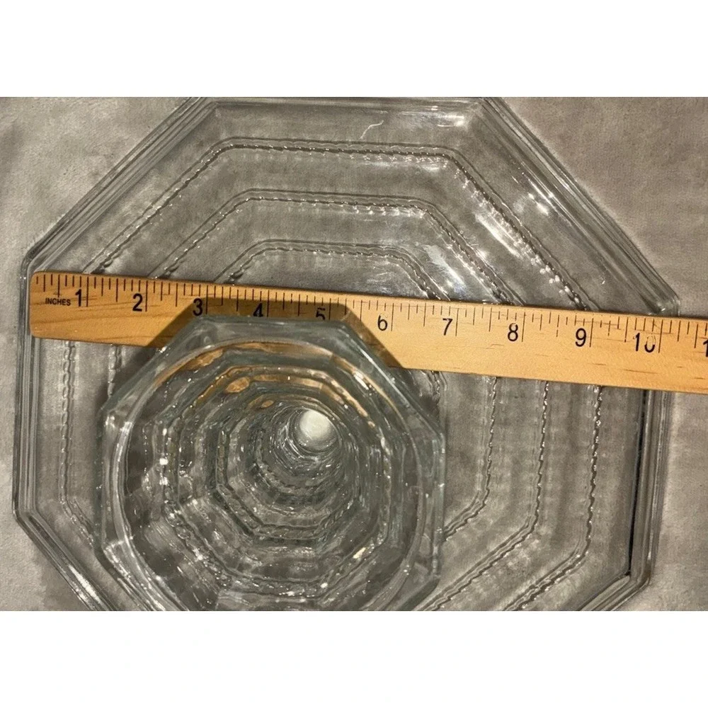 Vintage Cambridge Tuscany Cake Plate Octagon Dome Clear Glass Italy 10in Stand